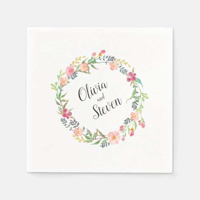 Serviettes En Papier Aquarelle Floral Wreath Boho Mariage (Devant)