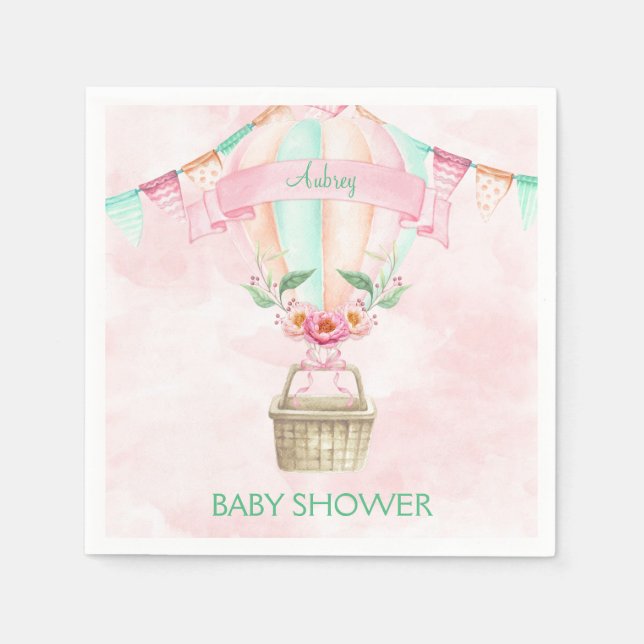 Serviettes En Papier Aquarelle Hot Air Ballotte Mint Rose Peach (Devant)