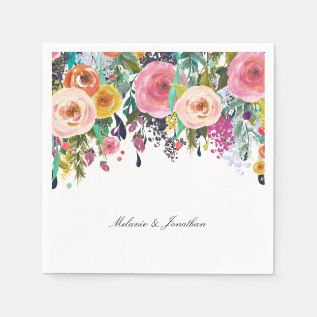 Serviettes En Papier Aquarelle romantique Rose Jardin Floral (Devant)