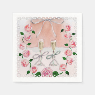 Serviettes En Papier Aquarelle Roses et Champagne
