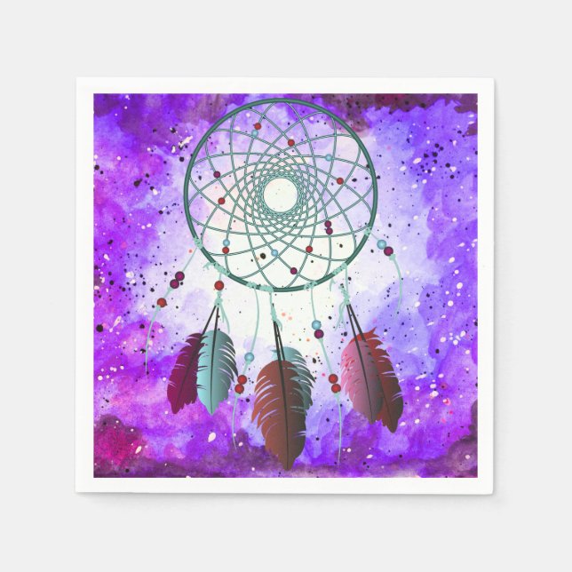 Serviettes En Papier Aquarelle tendance Bohemian Dream Catcher & Nebula (Devant)