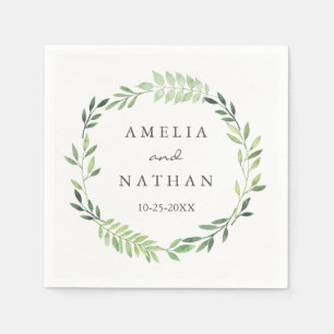 Serviettes En Papier Aquarelle verte feuille Mariage Napkin