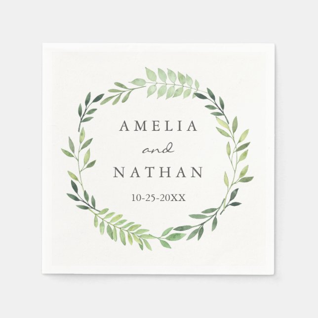 Serviettes En Papier Aquarelle verte feuille Mariage Napkin (Devant)