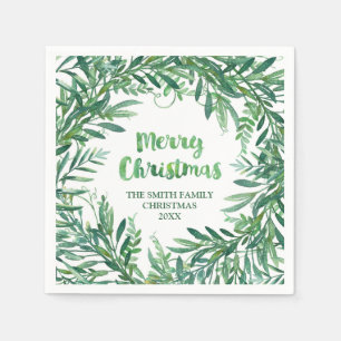 Serviettes En Papier Aquarelle verte Feuilles tropicaux Noël Napkin