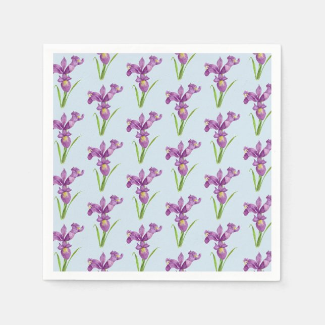 Serviettes En Papier Aquarelle violet Iris Floral Art (Devant)