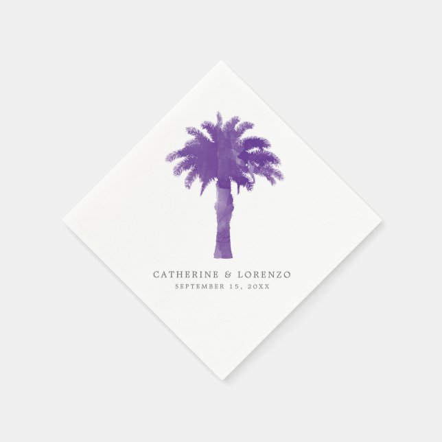Serviettes En Papier Aquarelle violette Palm Tree Aquarelle Réception (Coin)