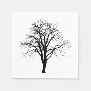 Serviettes En Papier Arbre sans feuilles en silhouette d'hiver