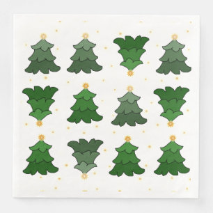 Serviettes En Papier Arbres de Noël avec étoiles sur blanc personnalisé