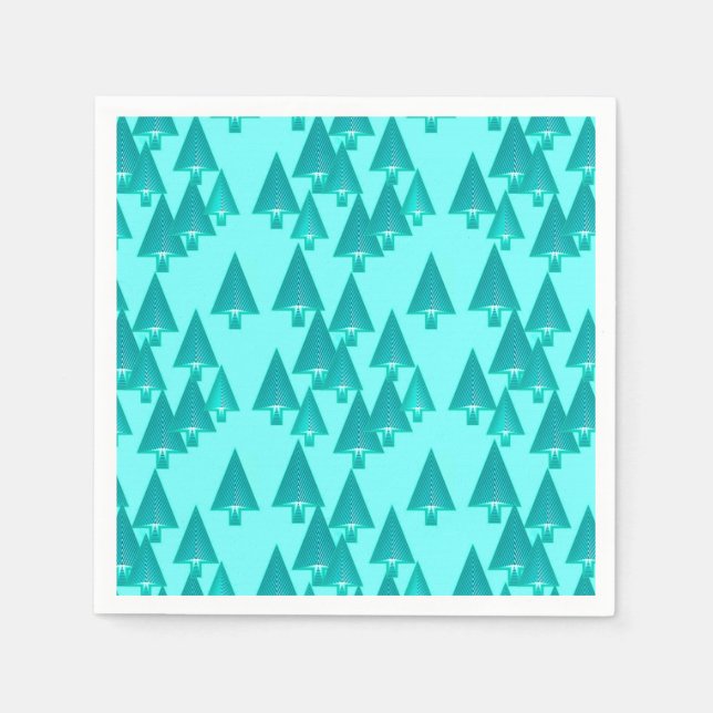 Serviettes En Papier Arbres de Noël métalliques modernes - turquoise (Devant)