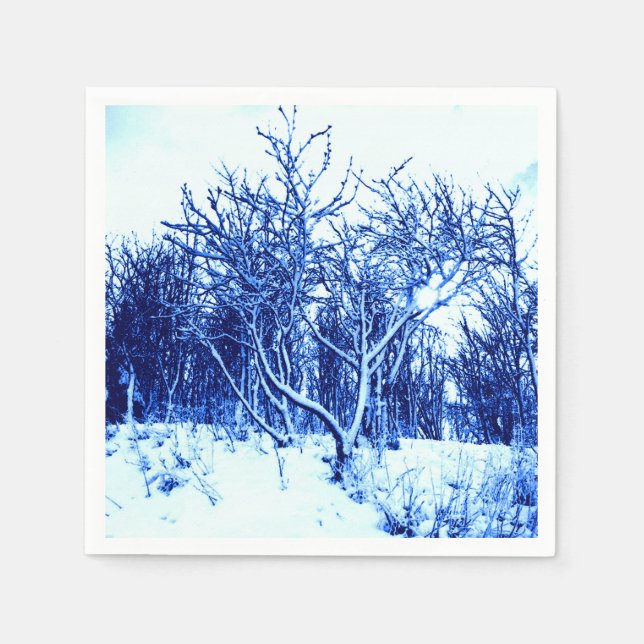 Serviettes En Papier Arbres et scène de neige, Bleu de Cobalt (Devant)