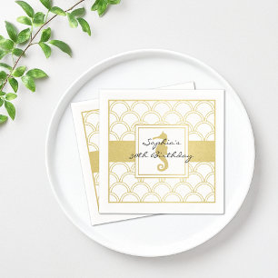 Serviettes En Papier Art Déco Wave Gold Parties scintillant Seahorse Be