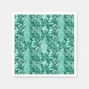Serviettes En Papier Art nouveau Peacock Imprimer, Turquoise et Aqua