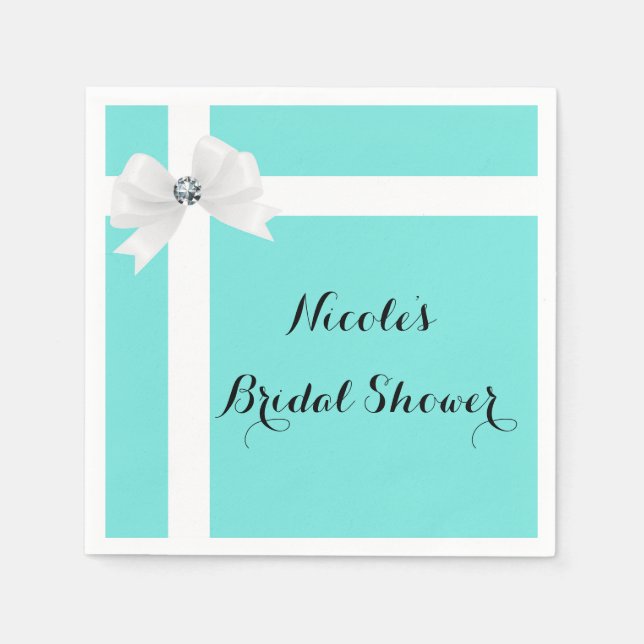 Serviettes En Papier Audrey Bleu & Blanc Élégant Glam Diamond Bow Chic (Devant)