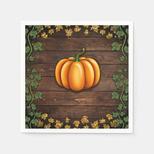 Serviettes En Papier Automne Citrouille Rustic Green Gold Ivy Automne P (Devant)