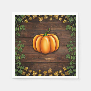 Serviettes En Papier Automne Citrouille Rustique Vert Or Lierre Campagn