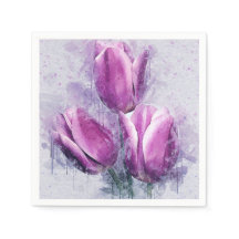 Serviettes en papier aux tulipes violettes