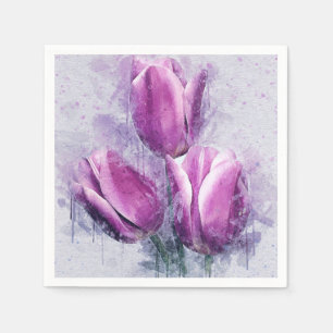 Serviettes en papier aux tulipes violettes