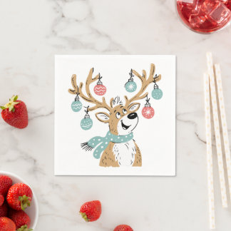 Serviettes en papier avec bois de renne de Noël mi