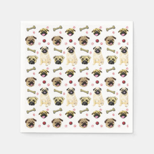 Serviettes en papier avec motif de pug mignon
