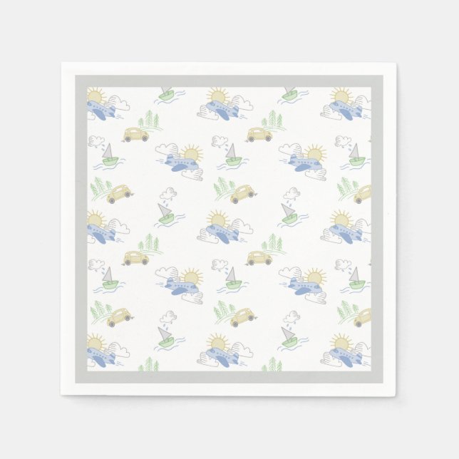 Serviettes En Papier Aventure Attend Voyage - Voiture, Avion, Bateau (Devant)