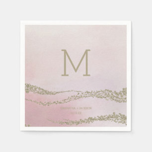 Serviettes En Papier Awash Elegant Aquarelle Blush Mariage Monogramme