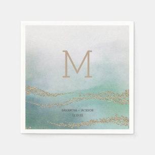Serviettes En Papier Awash Elegant Aquarelle dans Ocean Mariage Monogra