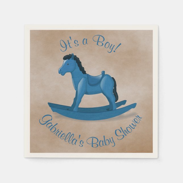 Serviettes En Papier Baby shower Blue Rocking Horse (Devant)