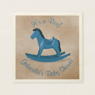 Serviettes En Papier Baby shower Blue Rocking Horse