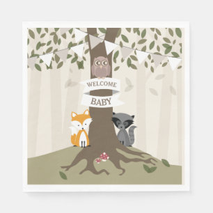 Serviettes En Papier Baby shower d'animaux des bois - Neutre