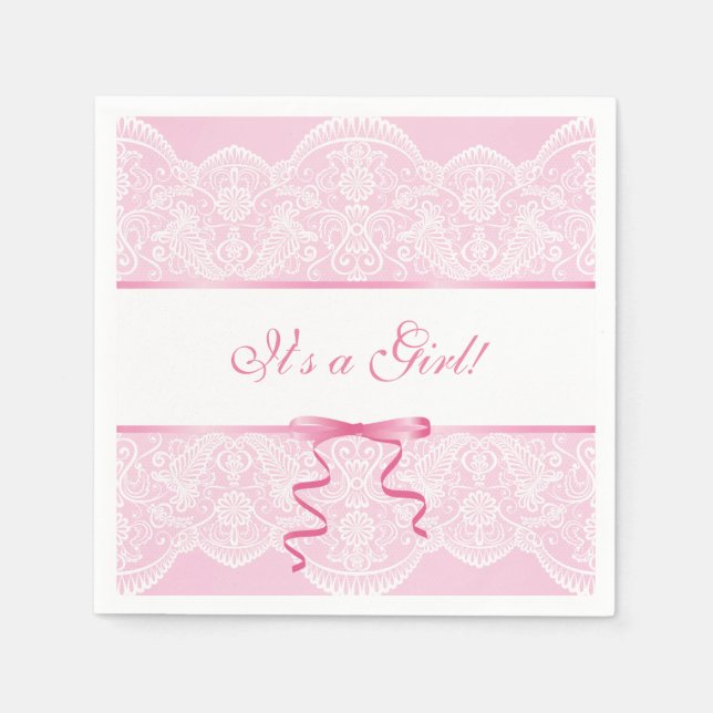 Serviettes En Papier Baby shower de fille en dentelle blanche rose  Nap (Devant)