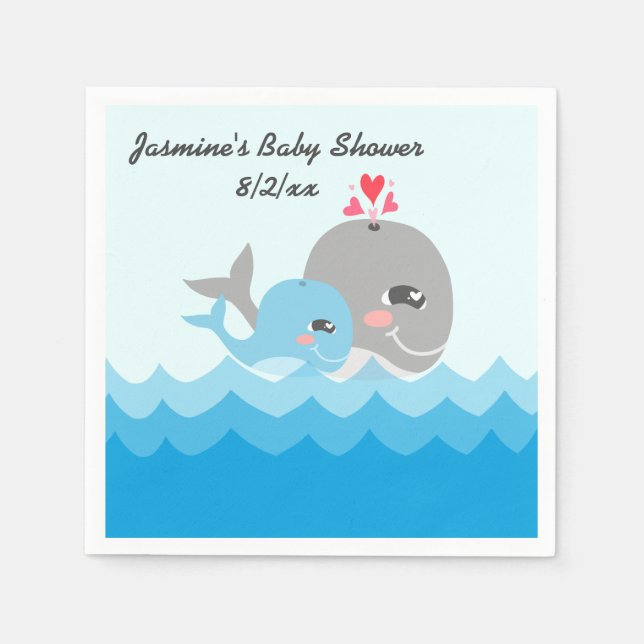 Serviettes En Papier Baby shower de garçon de baleine mignonne (Devant)