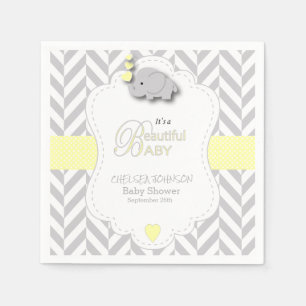 Serviettes En Papier Baby shower d'éléphant jaune, gris blanc