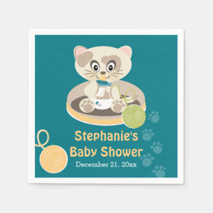 Serviettes En Papier Baby shower des chats Turquoises