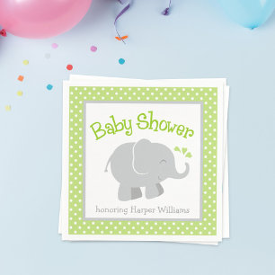 Serviettes En Papier Baby shower éléphant moderne vert et gris