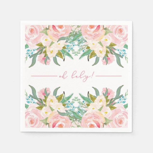 Serviettes En Papier Baby shower Floral Aquarelle Cocktail Napkin (Devant)