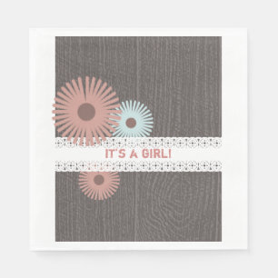 Serviettes En Papier Baby shower Floral Inspirée Bois + Dentelle