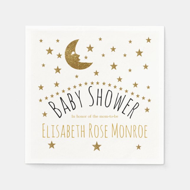 Serviettes En Papier Baby shower Gold Moon et Stars (Devant)