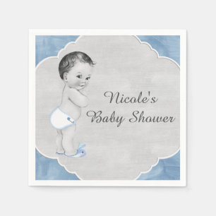 Serviettes En Papier Baby shower Little Boy vintage bleu en pastel