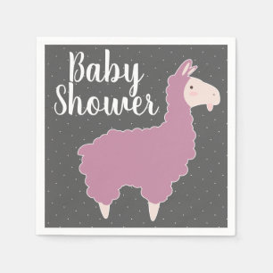 Serviettes En Papier Baby shower Llama rose et points blancs