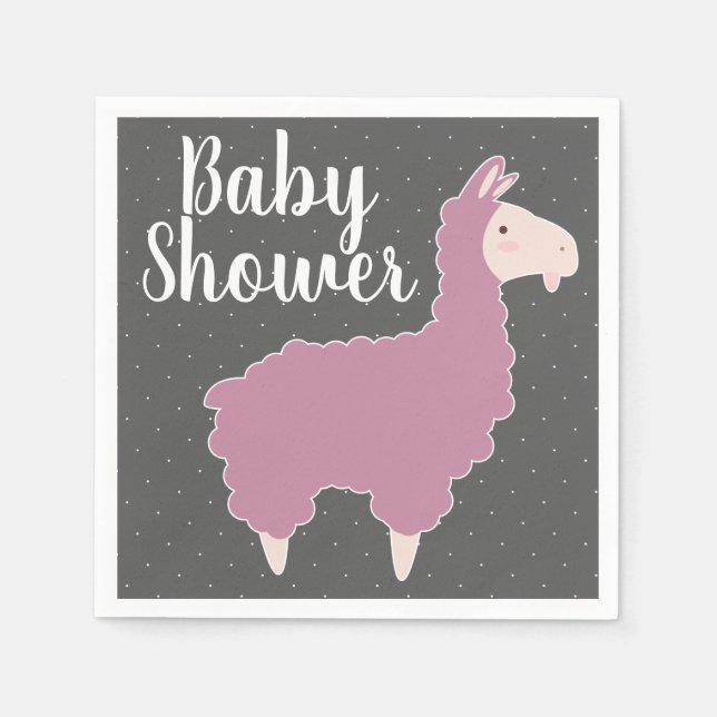 Serviettes En Papier Baby shower Llama rose et points blancs (Devant)