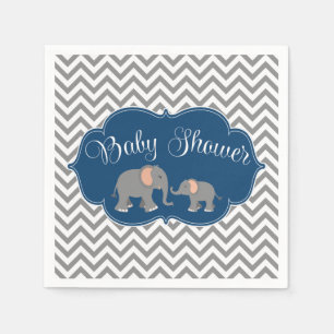 Serviettes En Papier Baby shower moderne Elephant Chevron Marine Blue G