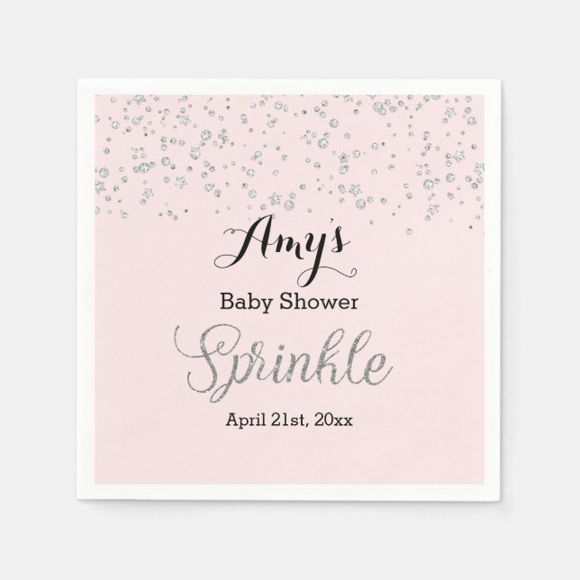 Serviettes En Papier Baby shower rose Argent saupoudré Napkin (Devant)