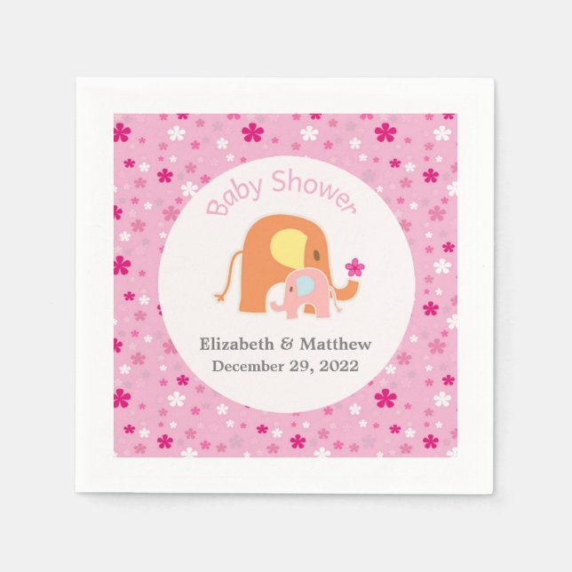 Serviettes En Papier Baby shower rose éléphant Napkin (Devant)