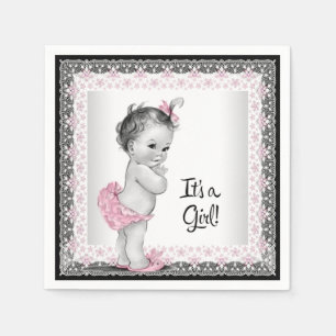Serviettes En Papier Baby Shower Rose Pâle et Gris Vintage