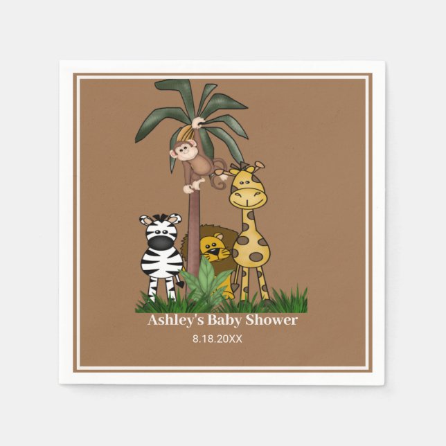 Serviettes En Papier Baby shower Safari Jungle customisé (Devant)