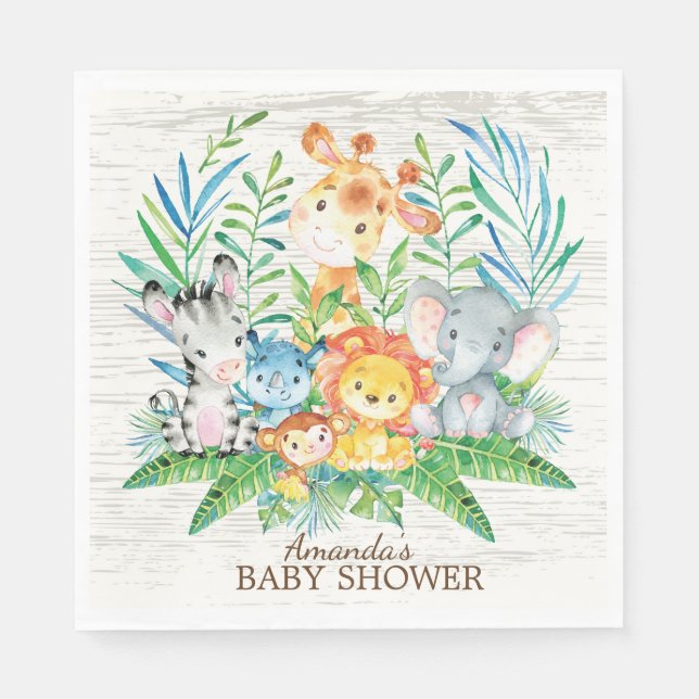 Serviettes En Papier Baby shower Safari Jungle Papier (Devant)