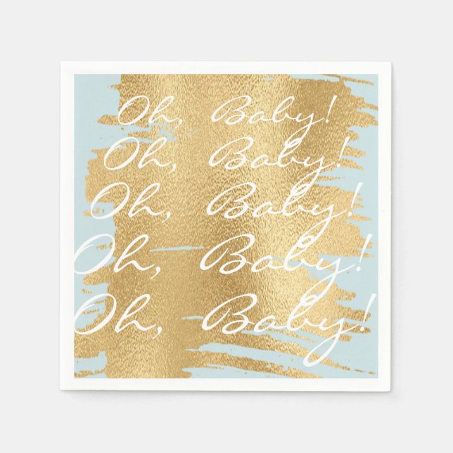 Serviettes En Papier Baby shower Standard Serviettes/Classique Or/Bleu (Devant)
