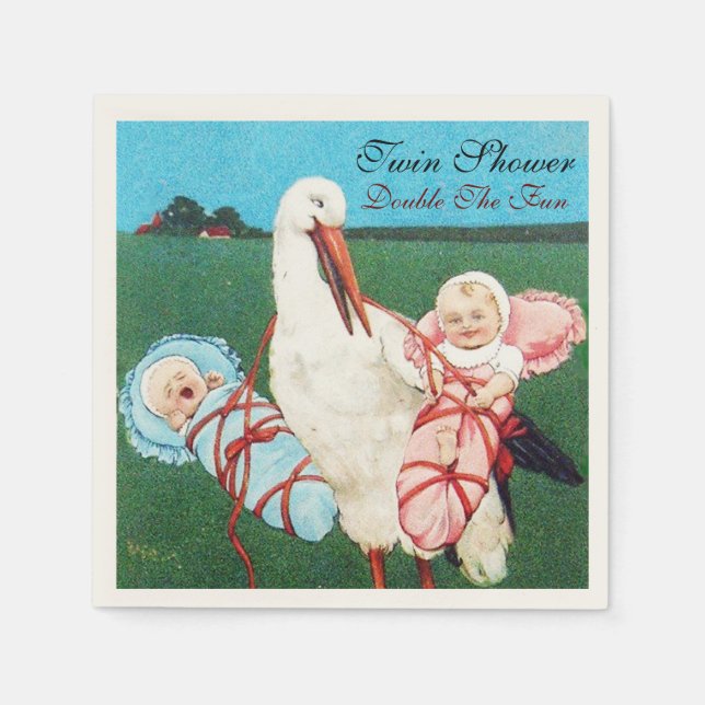SERVIETTES EN PAPIER BABY SHOWER STORK TWIN (Devant)