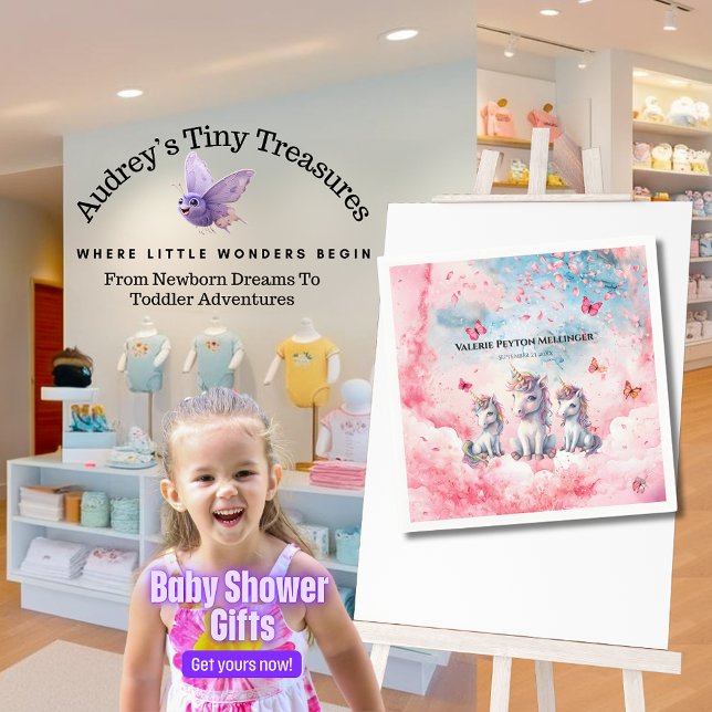 Serviettes en papier Baby shower Unicorne enchanté (Créateur téléchargé)