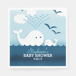 Serviettes En Papier Baby shower Whimsical Whales (garçon)